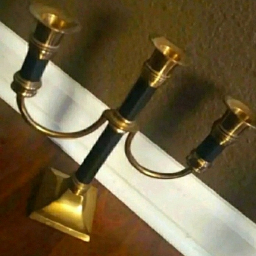 VINTAGE CANDELABRA SET  CANDELABRUM BRASS AND BLACK ACCENTS GUC